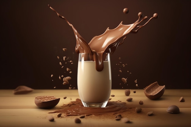 Un bicchiere di latte con sopra nocciole e noci