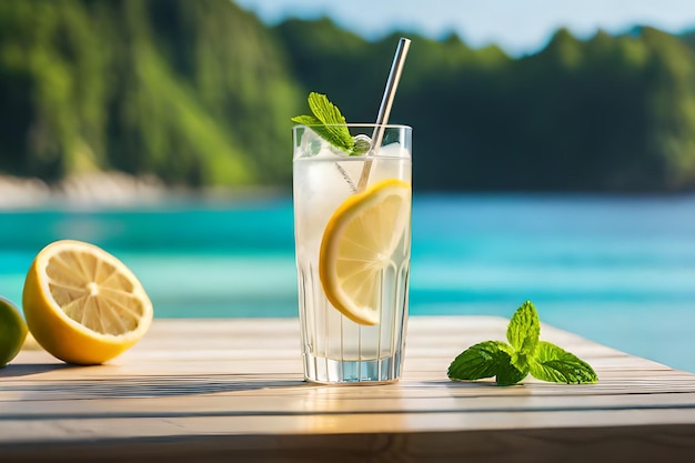 Un bicchiere di limonata con accanto una cannuccia