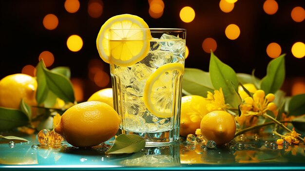 Un bicchiere di limonata con fette di lime e limone