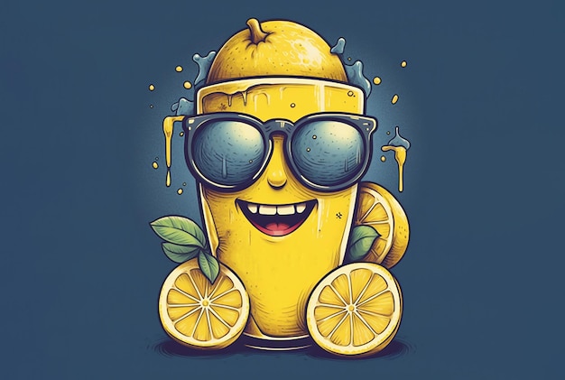 Un bicchiere di limonata con un'emozione allegra Divertente in fantastici occhiali da sole