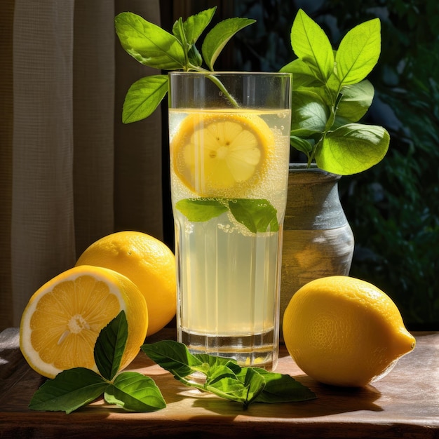 Un bicchiere di limonata fatta in casa guarnita con una fetta di limone