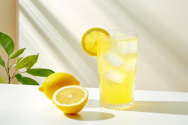 Un bicchiere di limonata su uno sfondo semplice