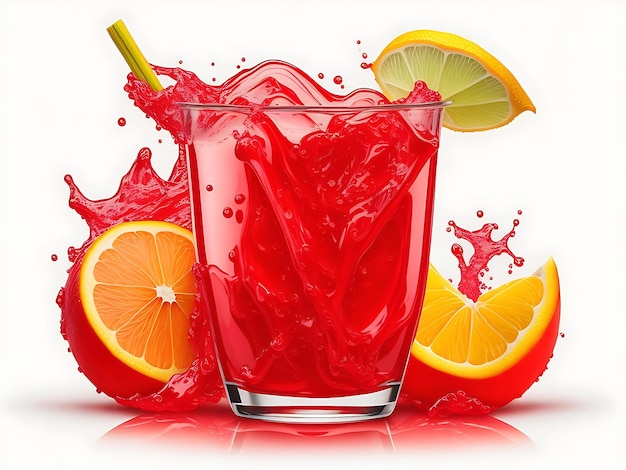 Un bicchiere di liquido rosso con limoni e lime