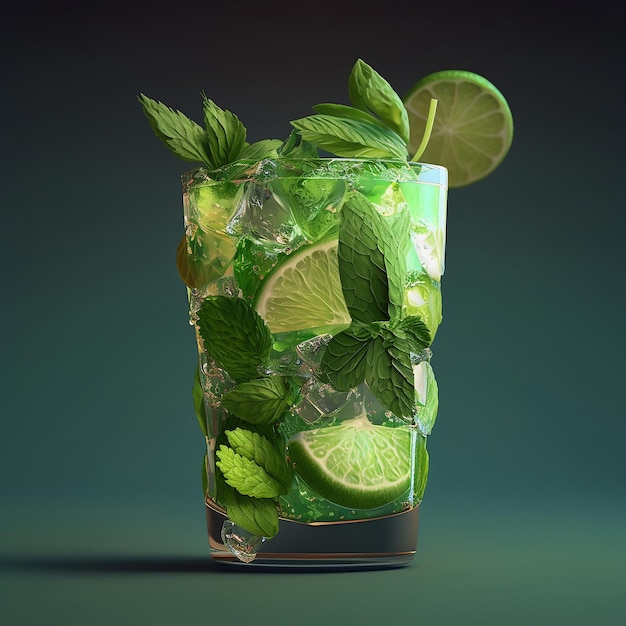 Un bicchiere di mojito con sopra lime e lime.