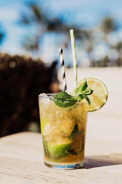 Un bicchiere di mojito con una cannuccia e una cannuccia