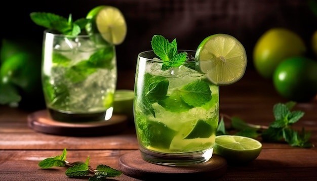 Un bicchiere di mojito e limone Sfondo professionale di frutta da tavola