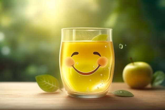 Un bicchiere di succo con una faccina sorridente
