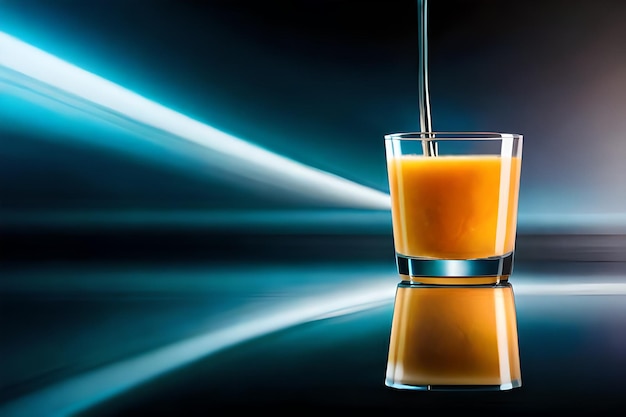 un bicchiere di succo d'arancia con dentro un cucchiaio e un bicchiere di succo d'arancia.