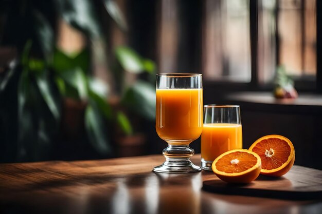 Un bicchiere di succo d'arancia è sul tavolo