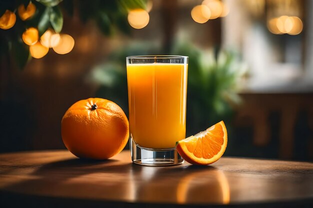 Un bicchiere di succo d'arancia è sul tavolo
