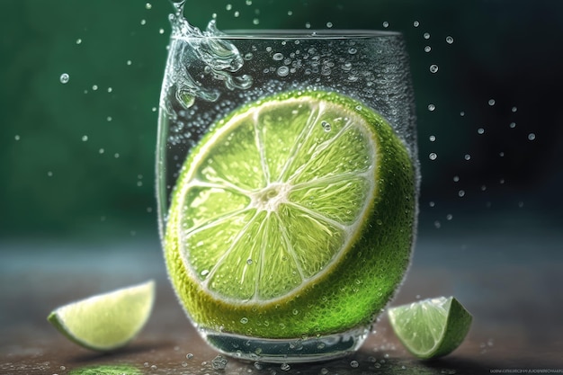 Un bicchiere di succo di lime con dentro una fetta di lime