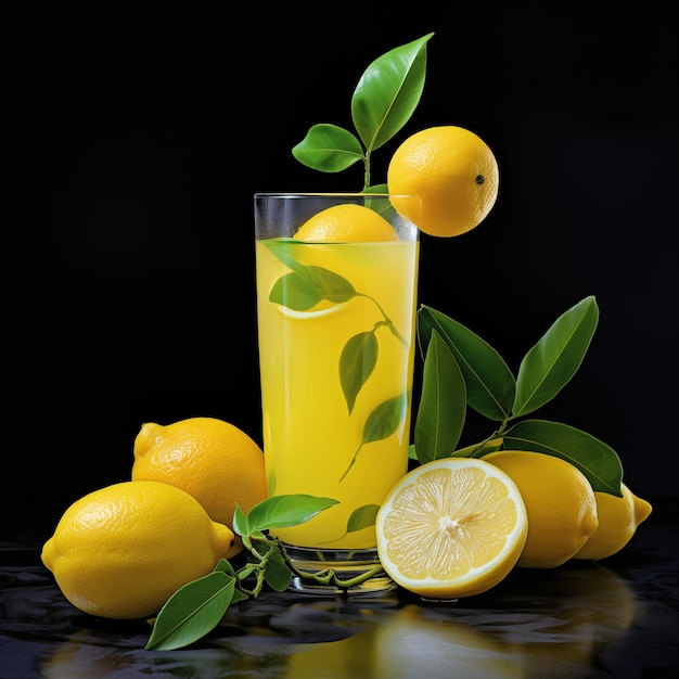 Un bicchiere di succo di limone e limoni