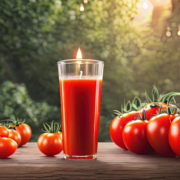 Un bicchiere di succo di pomodoro accanto a un mucchio di pomodori.