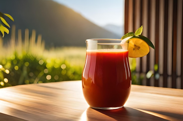 Un bicchiere di succo di pomodoro con una fetta di lime sul lato