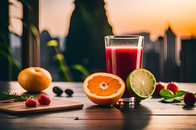 un bicchiere di succo e mezzo di pompelmo.