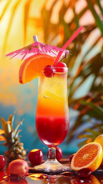 Un bicchiere di tequila ghiacciata all'alba con un bellissimo gradiente dal rosso all'arancione