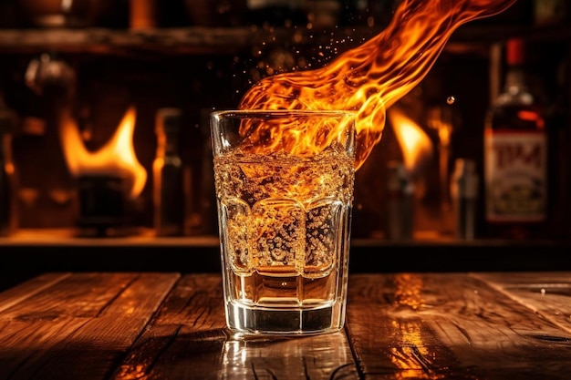 Un bicchiere di tequila in fiamme.