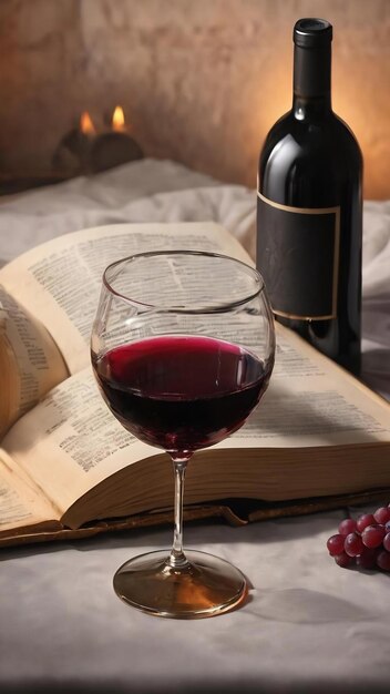 Un bicchiere di vino avvelenato e un libro aperto.