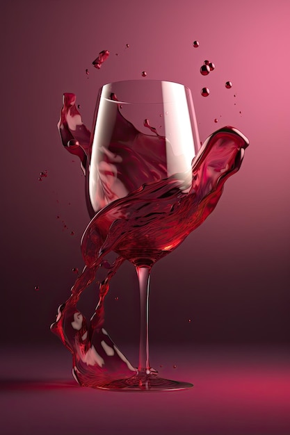 Un bicchiere di vino con vino rosso e la metà inferiore è piena di liquido rosso.