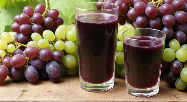 un bicchiere di vino rosso accanto a un grappolo di uva