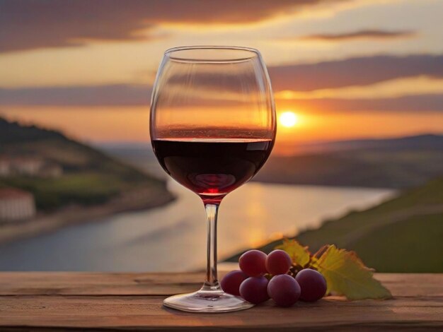 Un bicchiere di vino rosso al tramonto