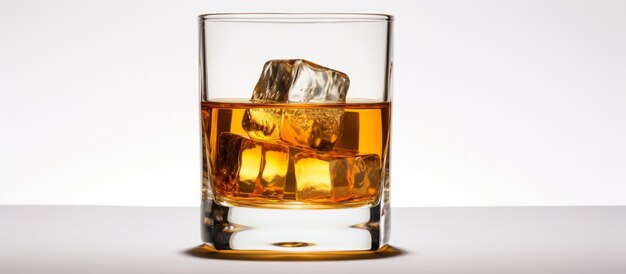 Un bicchiere di whiskey con cubetti di ghiaccio.