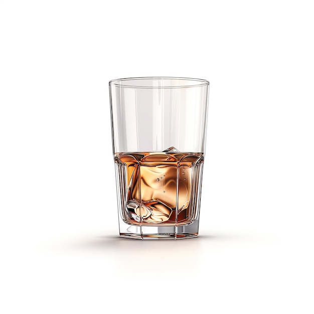 Un bicchiere di whisky con cubetti di ghiaccio su uno sfondo bianco AI generativa