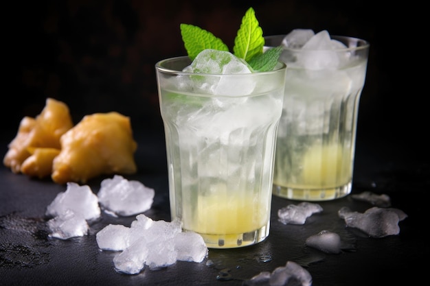 Un bicchiere frizzante di ginger ale accanto allo zenzero fresco