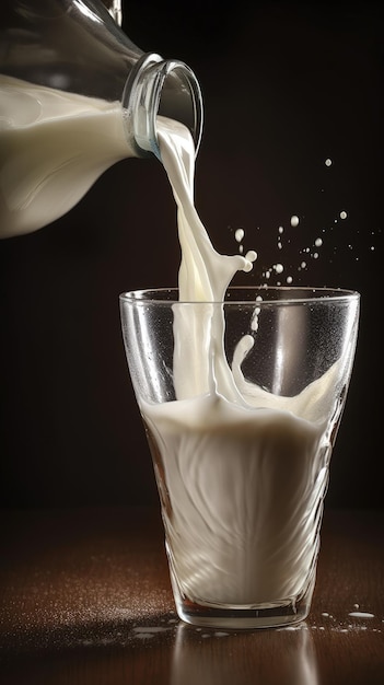 Un bicchiere pieno di latte che viene versato dentro IA generativa