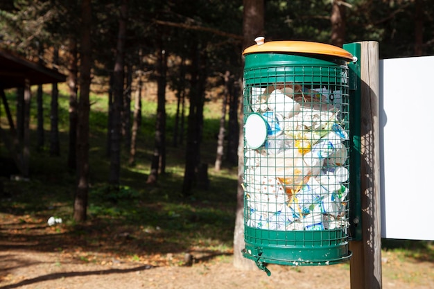 Un bidone della spazzatura affollato nel parco