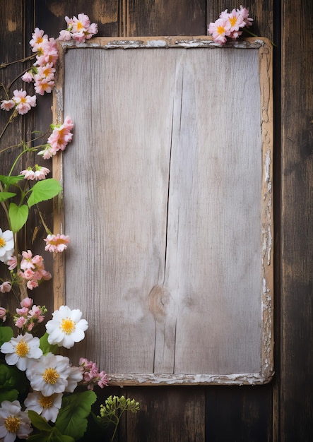 Un biglietto bianco su una superficie in legno rustico per un invito a un evento vintage minimo romantico