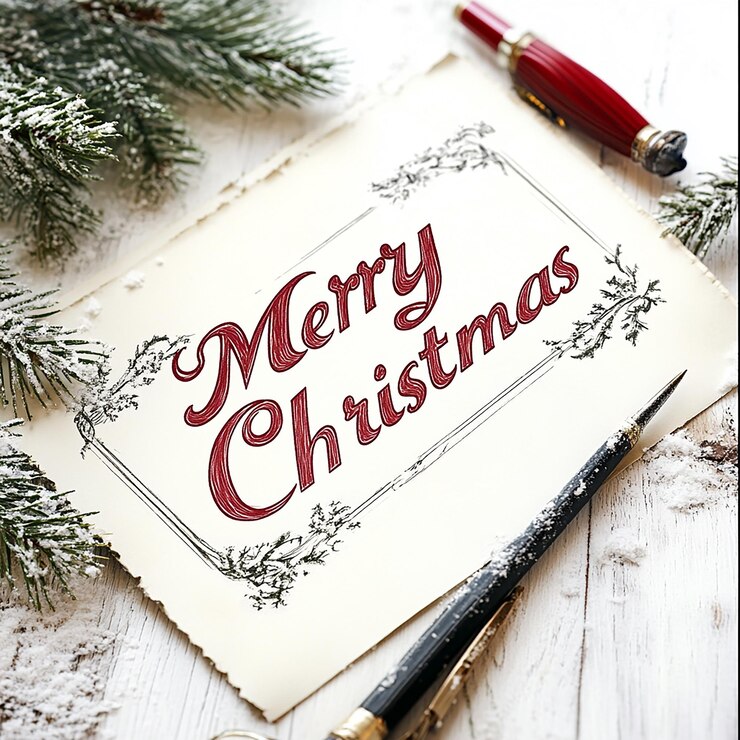 Foto un biglietto che dice " buon natale " è su un tavolo.