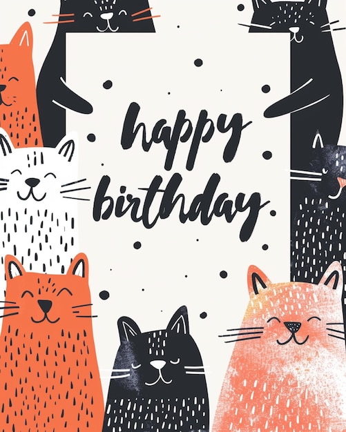 un biglietto con un gatto carino per un buon compleanno