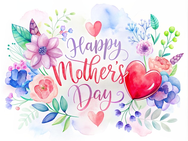 un biglietto di auguri con fiori e un cuore che dice felice giorno della madre