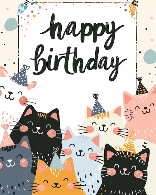 un biglietto di compleanno con l'illustrazione di un gatto carino