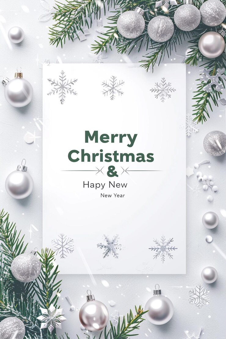 un biglietto di Natale con un albero di Natale e un cartellino di Natale