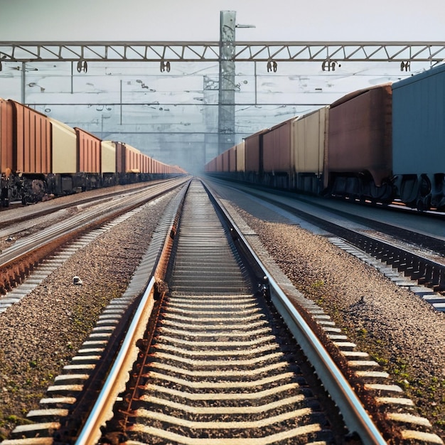 un binario ferroviario con un treno a sinistra e un trenino a destra