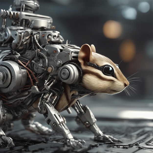 Un bio meccanico Cyborg Chipmunk Warzone 3d Style Cyborg Style Movie Still Close Up Hyper