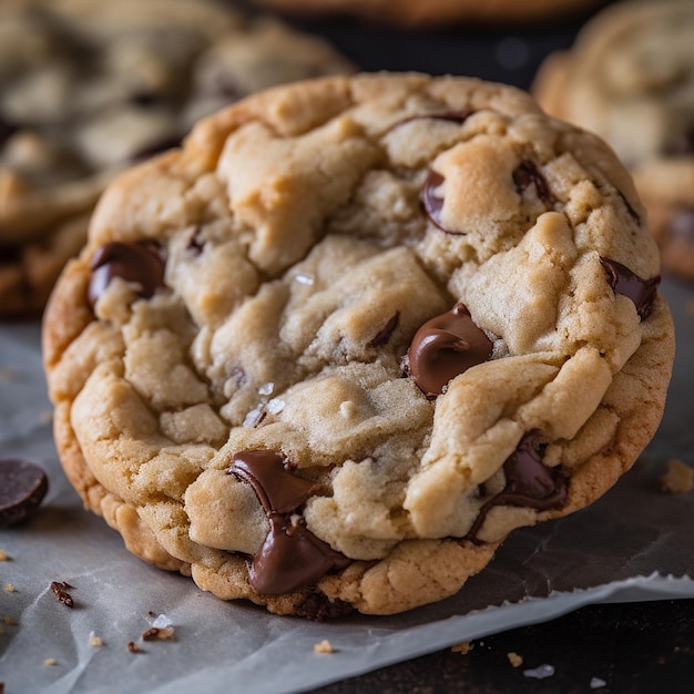 Un biscotto con gocce di cioccolato con un morso tolto