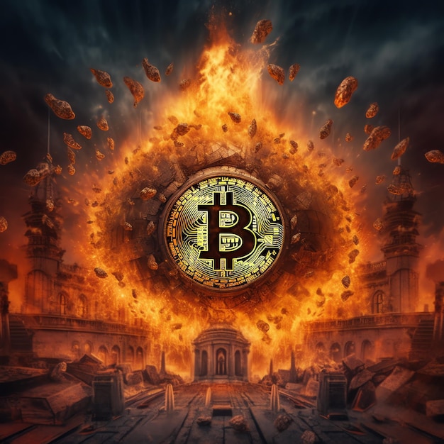 Un bitcoin in fiamme