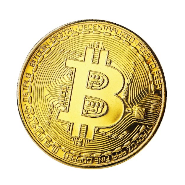 Un bitcoin isolato su sfondo bianco