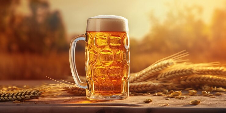 Un boccale di birra con grano sul tavolo