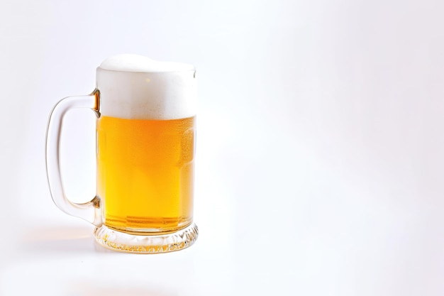 un boccale di birra con schiuma isolato su sfondo bianco con spazio di copia