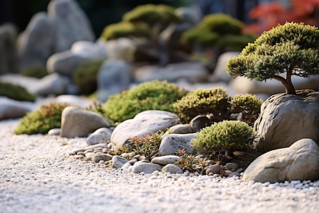 Un bonsai sereno in un tranquillo giardino roccioso