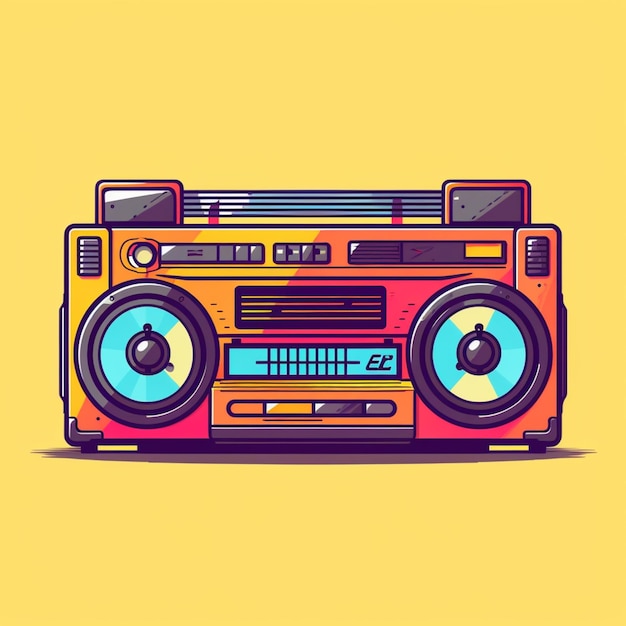 Un boombox colorato con uno sfondo giallo generativo ai