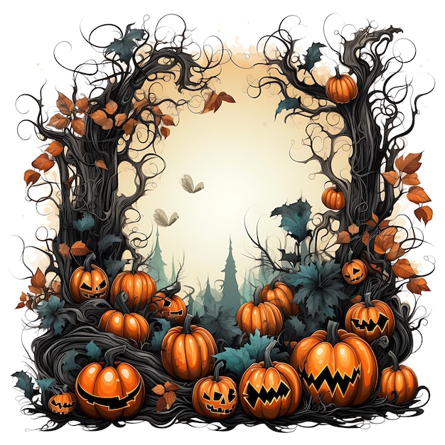 Un bordo di halloween con bacgkround bianco zucca spettrale clipart colorato