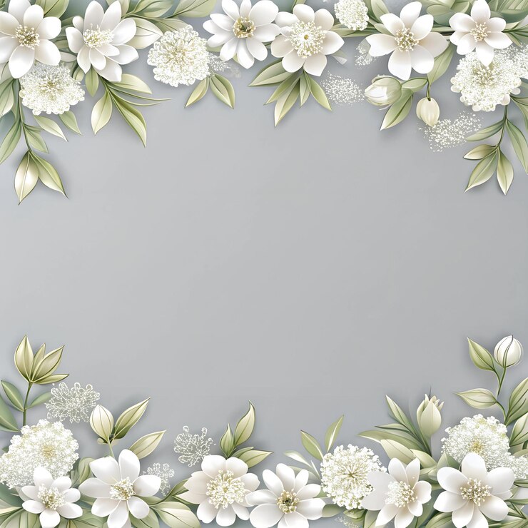 un bordo floreale con fiori bianchi e foglie verdi