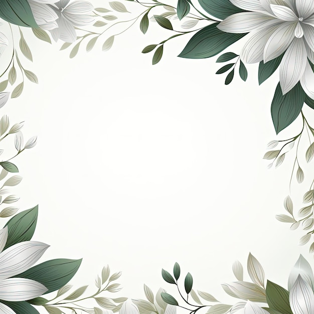 un bordo floreale disegnato a mano di foglie con sfondo bianco