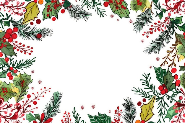 Un bordo natalizio disegnato a mano e colorato su uno sfondo bianco creato con l'IA generativa