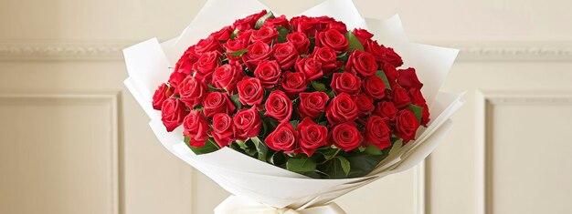 Un bouquet accattivante composto da 52 rose rosse